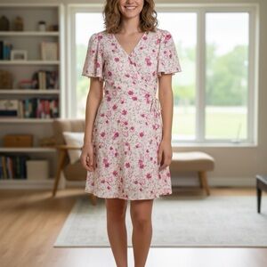 LC Lauren Conrad Pink and White Floral Midi Dress